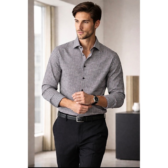 Zegna Black White Gingham Button Down Shirt 3XL NEW Luxury business classic